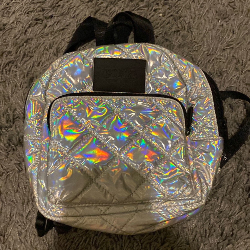victoria secret pink holographic mini backpack (adjustable straps)